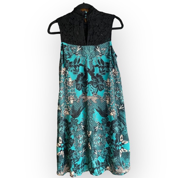 NWT Anthropologie Maeve Butterfly Lace Teal Sleeveless Swing Dress Size Small - Picture 2 of 13
